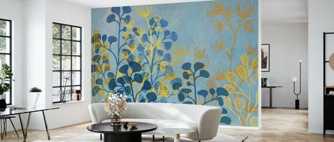 PHOTOWALL / Mono Print Vegetation - Blue and Butterscotch (e93217)