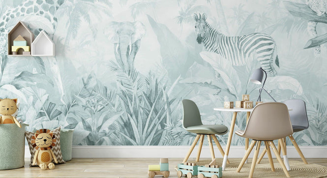 PHOTOWALL / Jungle Friends with Jungle Background - Turquoise (e94549)