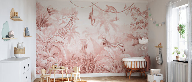 PHOTOWALL / Jungle Friends with Jungle Background - Pink (e94552)