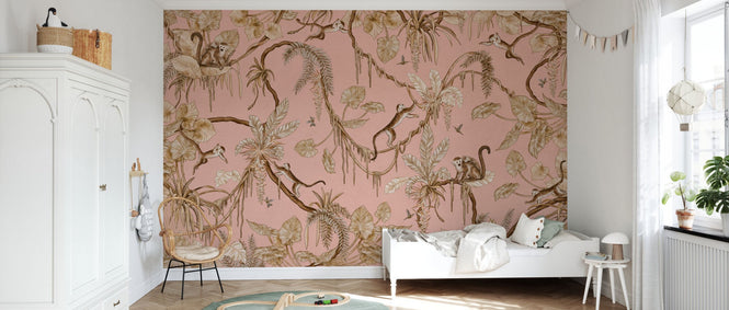 PHOTOWALL / Playful Monkeys - Vintage - Pink (e94563)