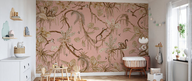 PHOTOWALL / Playful Monkeys - Vintage - Pink (e94563)
