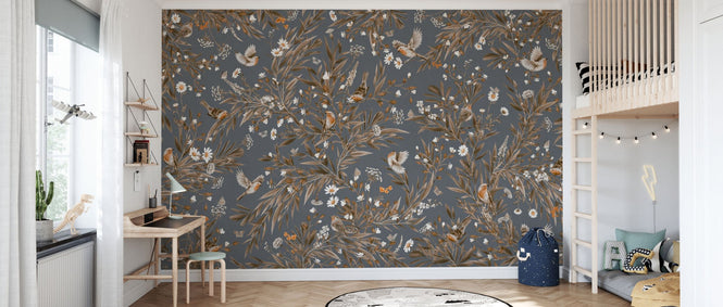 PHOTOWALL / Playful Robins - Vintage - Blue (e94568)