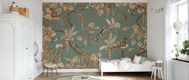 PHOTOWALL / Playful Monkeys - Vintage - Green (e94570)