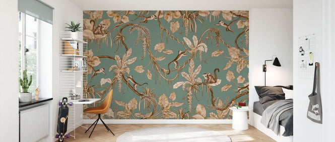 PHOTOWALL / Playful Monkeys - Vintage - Green (e94570)