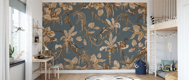 PHOTOWALL / Playful Monkeys - Vintage - Blue (e94571)