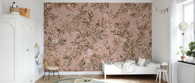 PHOTOWALL / Playful Robins - Vintage - Pink (e94575)