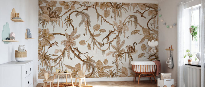 PHOTOWALL / Playful Monkeys - Vintage - White (e94577)