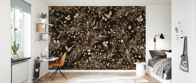 PHOTOWALL / Playful Robins - Vintage - Black (e94578)