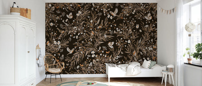 PHOTOWALL / Playful Robins - Vintage - Black (e94578)