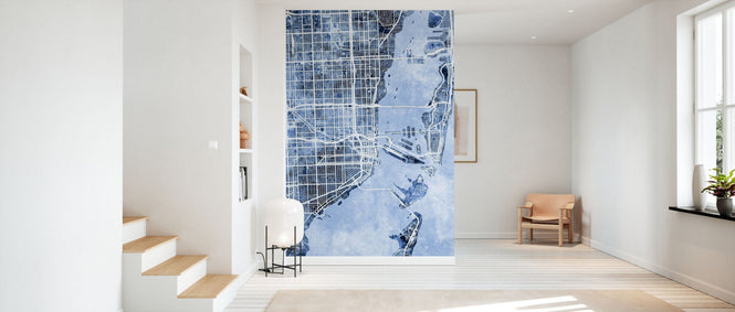 PHOTOWALL / Miami Florida City Street Map - Blue (e94823)