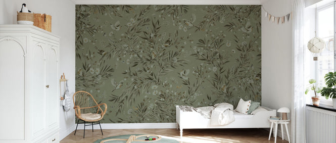PHOTOWALL / Playful Robins - Monochrome - Green (e94977)