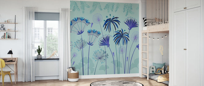 PHOTOWALL / Delicate Flowers - Muted Teal (e95762)
