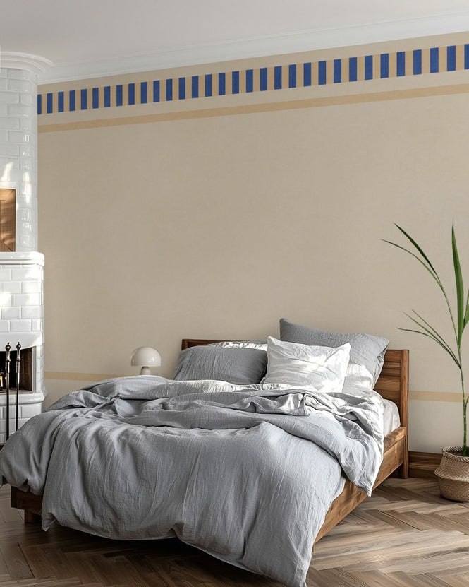 PHOTOWALL / Striped Border Lines - Blue and Beige (e96126)