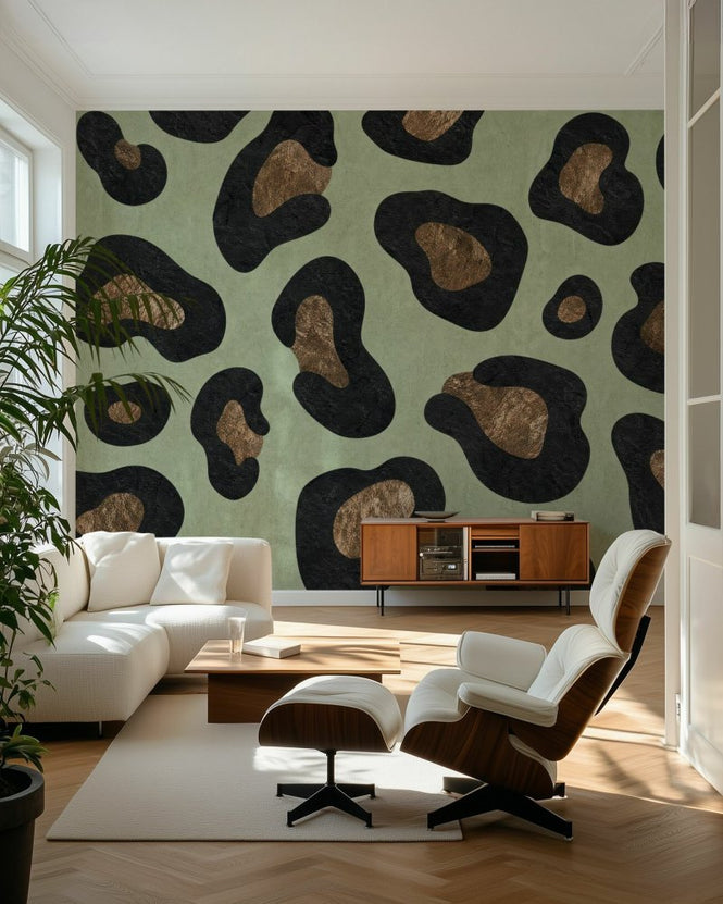 PHOTOWALL / Textured Leopard Print - Sage Green (e97771)