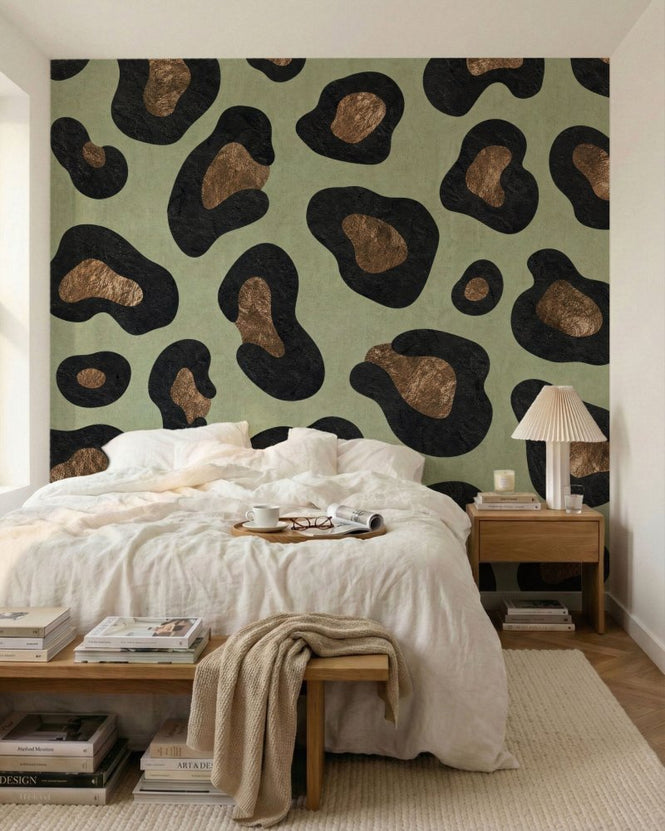 PHOTOWALL / Textured Leopard Print - Sage Green (e97771)