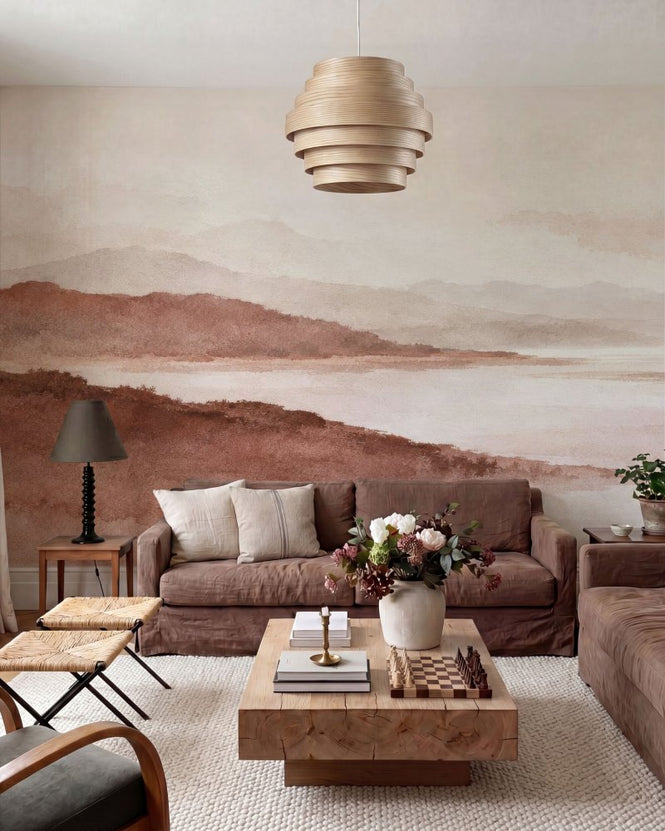 PHOTOWALL / Watercolour Mountain Landscape Terracotta (e98186)