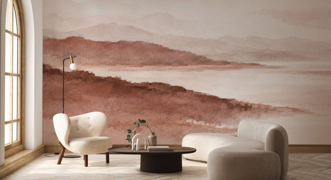 PHOTOWALL / Watercolour Mountain Landscape Terracotta (e98186)
