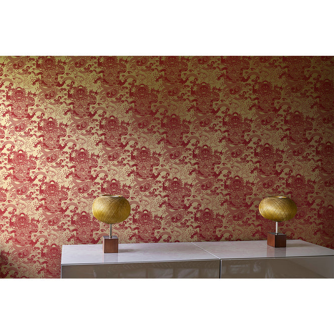 輸入壁紙 Flavor Paper / CELESTIAL DRAGON / Scarlet On Matte Gold Mylar