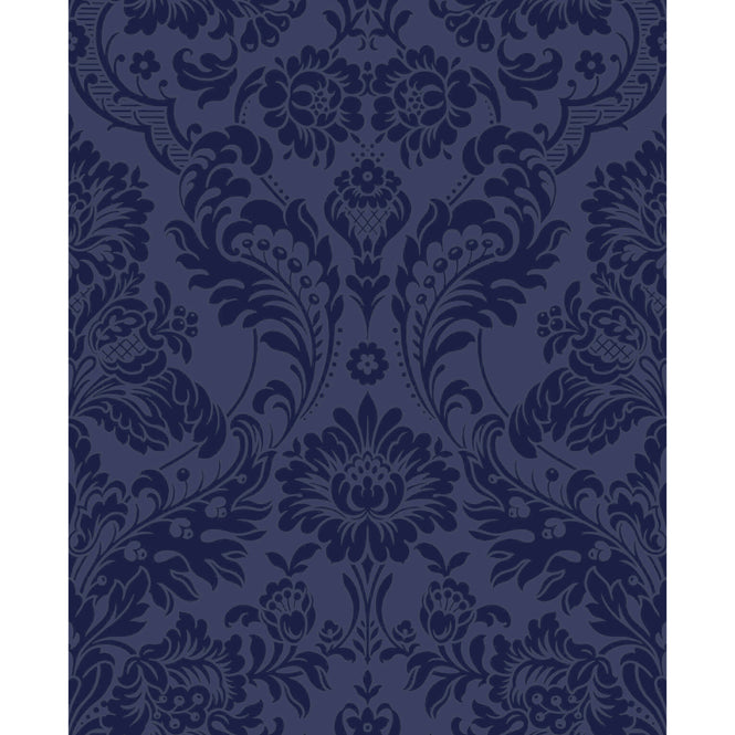 【切売m単位】Graham & Brown / Gothic Damask Flock / Cobalt 104563