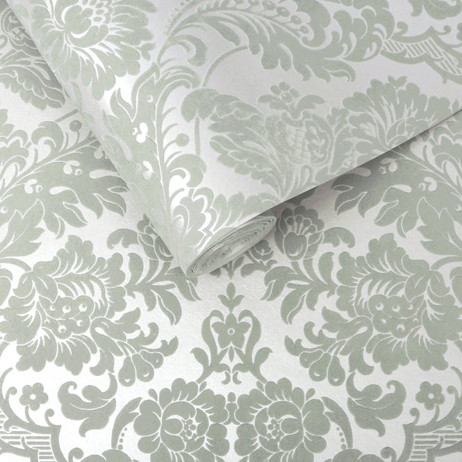 【切売m単位】Graham & Brown / Gothic Damask Flock / Grey & Silver 104564