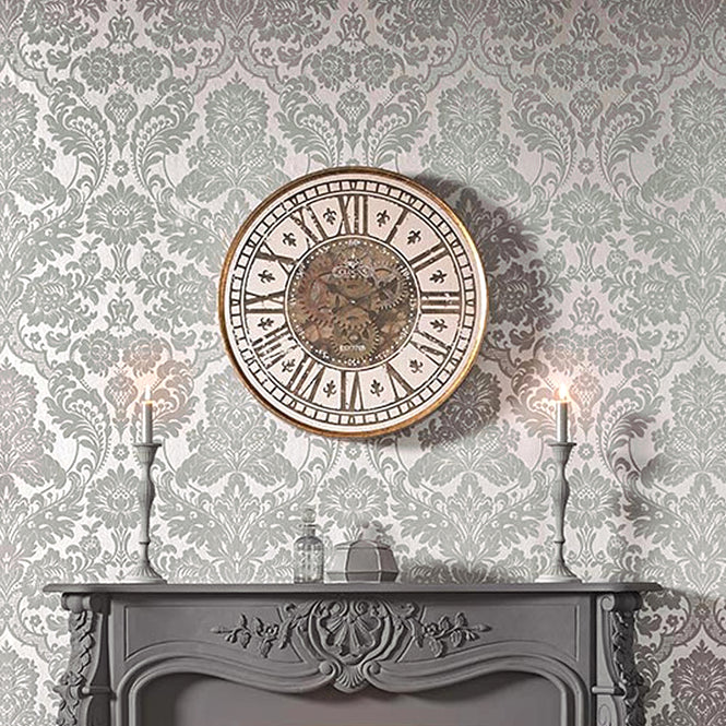 【切売m単位】Graham & Brown / Gothic Damask Flock / Grey & Silver 104564