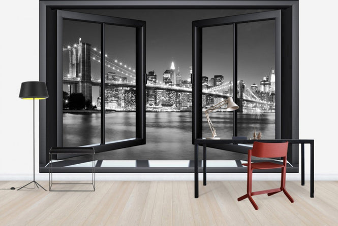 PHOTOWALL / Bright Brooklyn Bridge Through Window (e20272)
