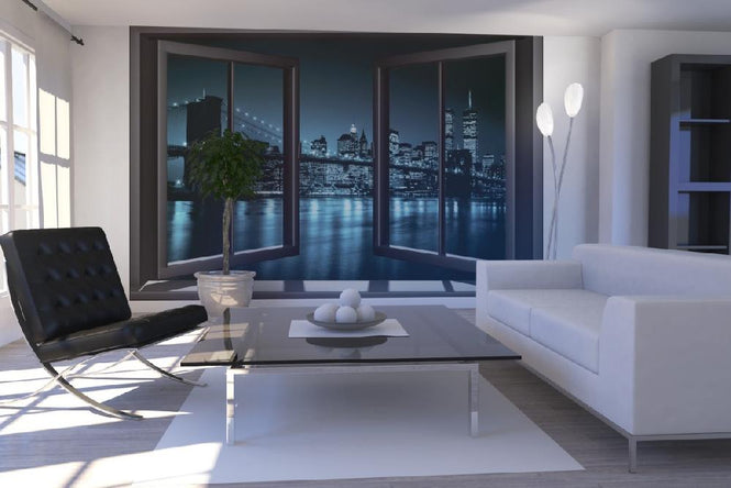 PHOTOWALL / Blue Brooklyn Bridge Through Window (e20740)