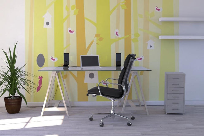 PHOTOWALL / Bird Forest - Yellow and Pink (e22321)