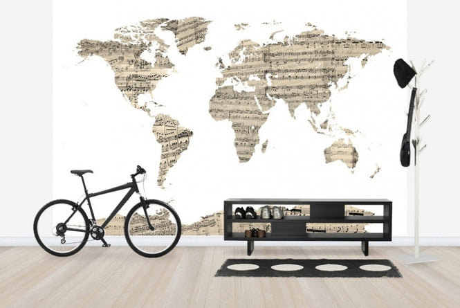 PHOTOWALL / Old Music Sheet World Map (e22672)