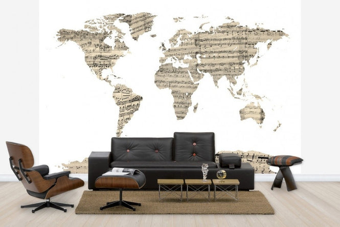 PHOTOWALL / Old Music Sheet World Map (e22672)