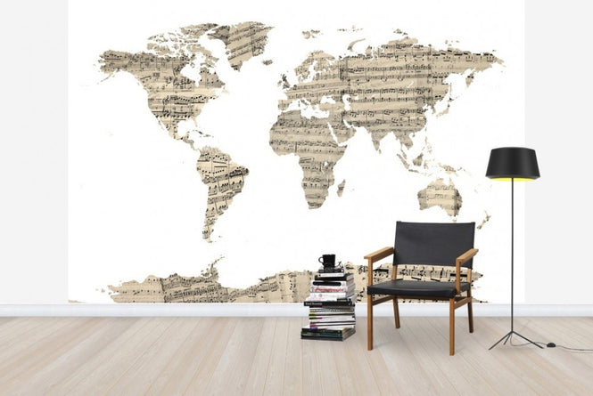 PHOTOWALL / Old Music Sheet World Map (e22672)