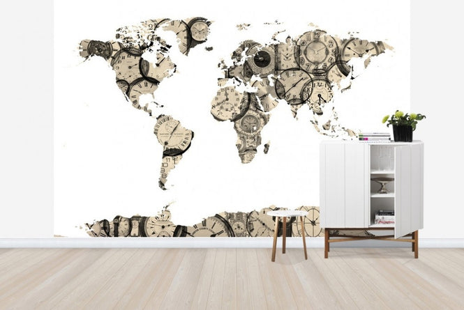 PHOTOWALL / Old Clocks World Map (e22703)