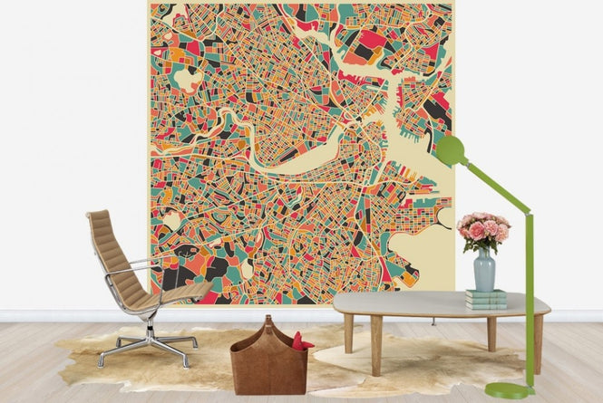 PHOTOWALL / Multicolour Map - Boston (e22729)
