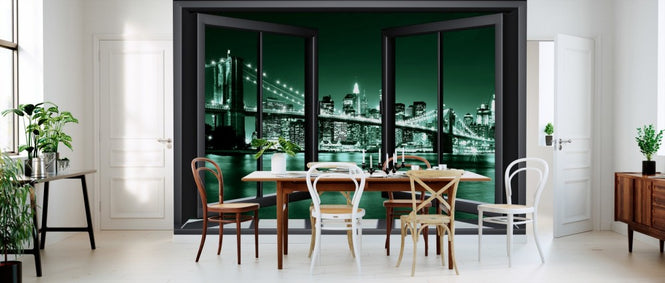 PHOTOWALL / Brooklyn Bridge Through Window - Green (e24062)