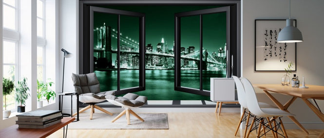 PHOTOWALL / Brooklyn Bridge Through Window - Green (e24062)