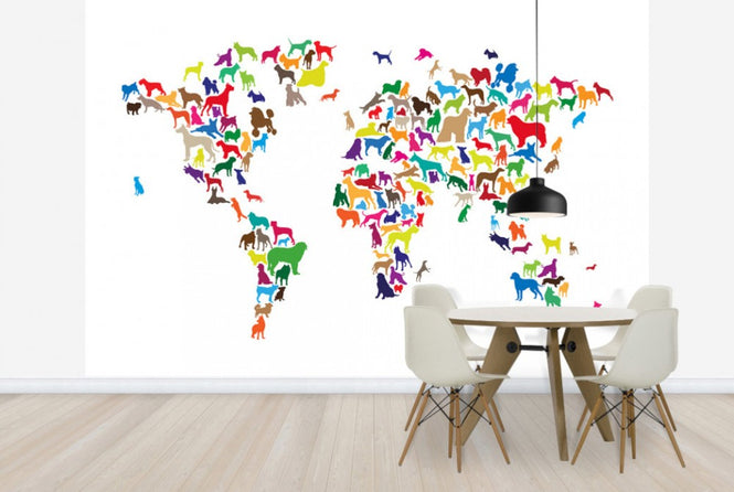 PHOTOWALL / Dogs World Map Multicolor (e24207)