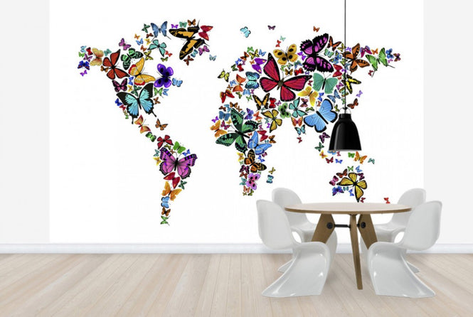 PHOTOWALL / Large Butterflies World Map (e24208)