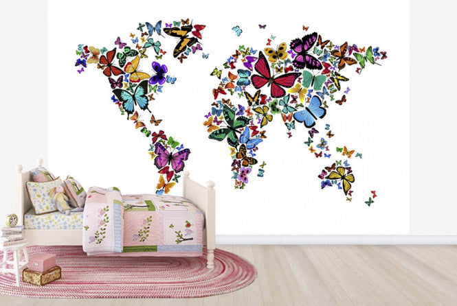 PHOTOWALL / Large Butterflies World Map (e24208)