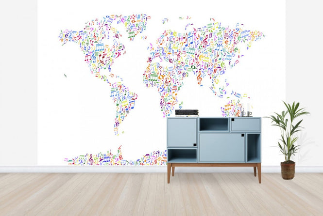 PHOTOWALL / Music Notes World Map Color (e24210)