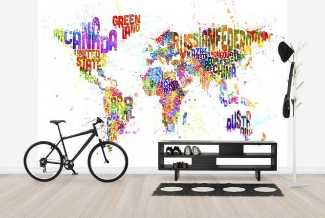 PHOTOWALL / Typographic Text World Map Paint Splash (e24216)