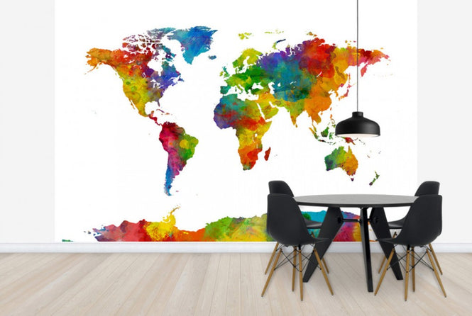 PHOTOWALL / Watercolor World Map Multicolor 2 (e24218)