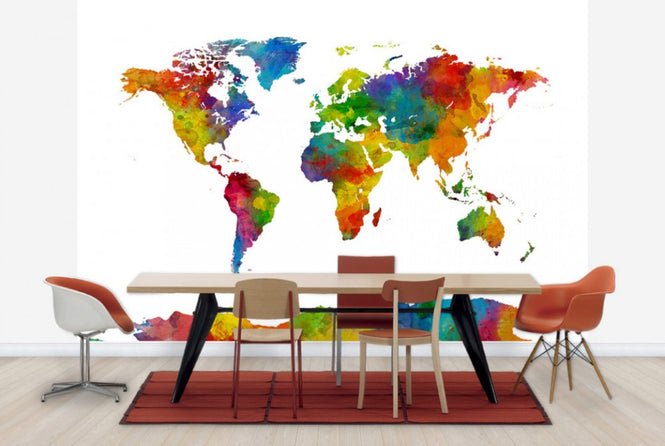 PHOTOWALL / Watercolor World Map Multicolor 2 (e24218)