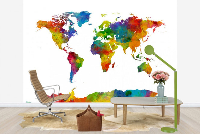 PHOTOWALL / Watercolor World Map Multicolor 2 (e24218)