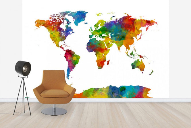 PHOTOWALL / Watercolor World Map Multicolor 2 (e24218)