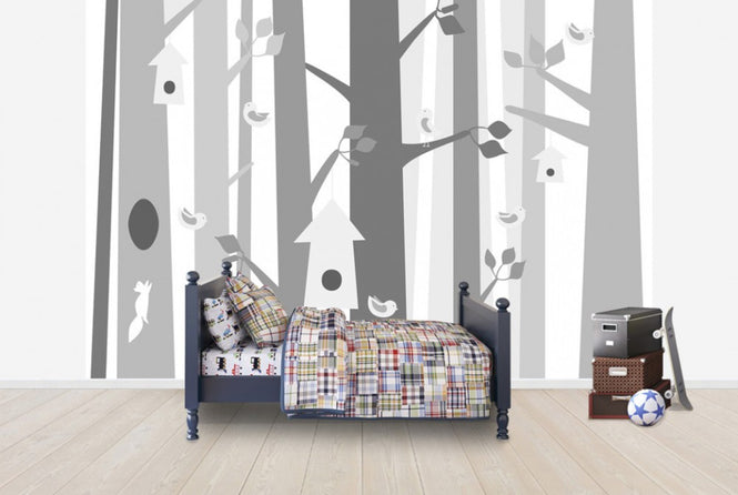 PHOTOWALL / Bird Forest - Grey (e40415)