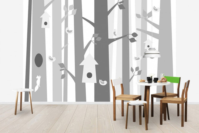 PHOTOWALL / Bird Forest - Grey (e40415)
