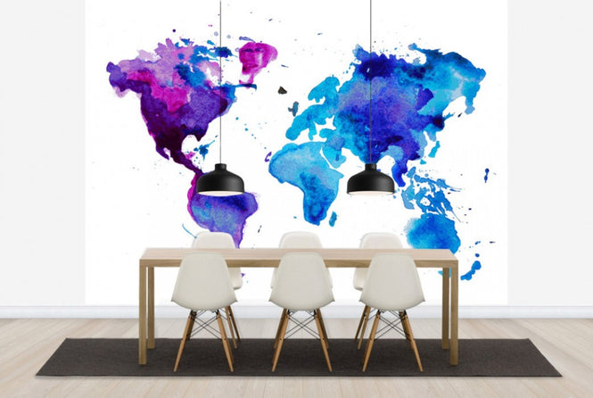 PHOTOWALL / Watercolor World Map Blue (e25821)