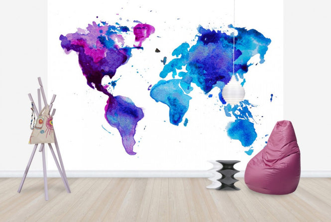PHOTOWALL / Watercolor World Map Blue (e25821)