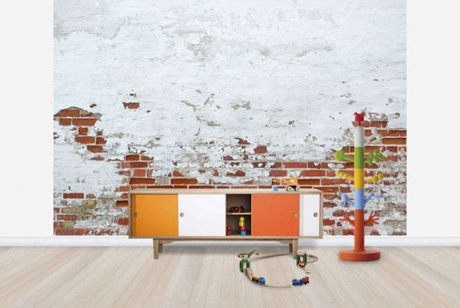 PHOTOWALL / Sprinkled White Plaster on Red Brick Wall (e40683)