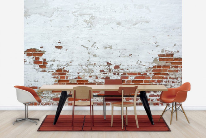 PHOTOWALL / Sprinkled White Plaster on Red Brick Wall (e40683)